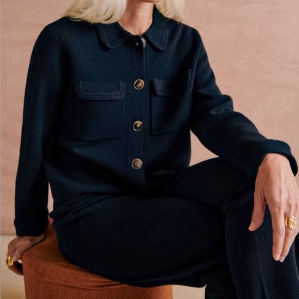 🫐🦋Sezane BETTY CARDIGAN in NAVY CROCHET Women's sweater Jacket